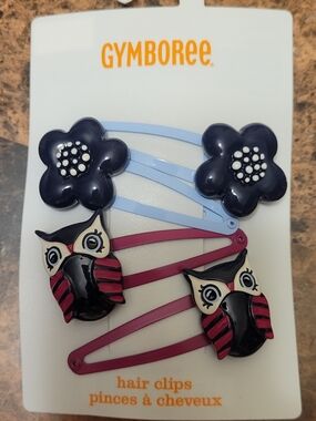 Gymboree Navy and Magenta Owl & Flower Snap Hair Clips Nwt